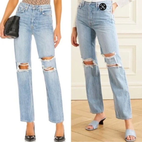 GRLFRND Mica Women's Jeans Super High Rise Button Fly Destroyed Straight Leg 27